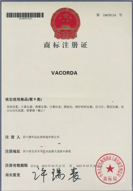 中国 Sichuan Vacorda Instruments Manufacturing Co., Ltd 認証